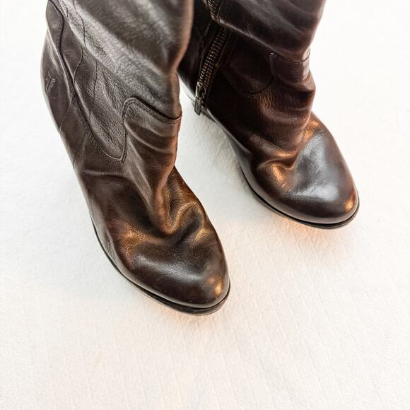 Frye Paige Wedge Chocolate Brown Knee High Boots Brown Size 6 MINT - Picture 3 of 6